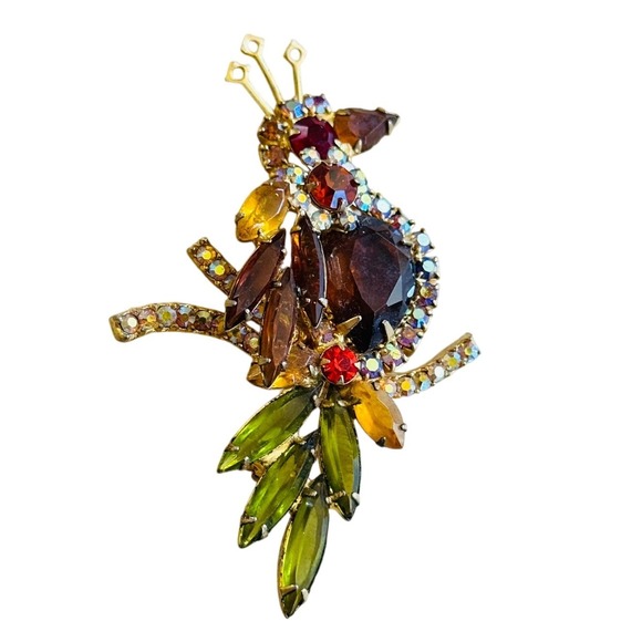Juliana Jewelry - VTG Parrot Bird Brooch pin D&E Juliana Book Piece Rhinestone AS IS Repair Parts